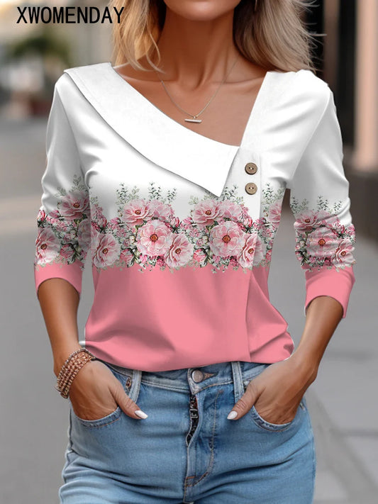 Fashion Long Sleeve Top White Floral Print Blouses Autumn Winter Clothes For Women 2024